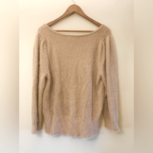 Marled Sparkle Nude/Pink Fluffy Sweater with Puff Sleeves in Large - Picture 2 of 5